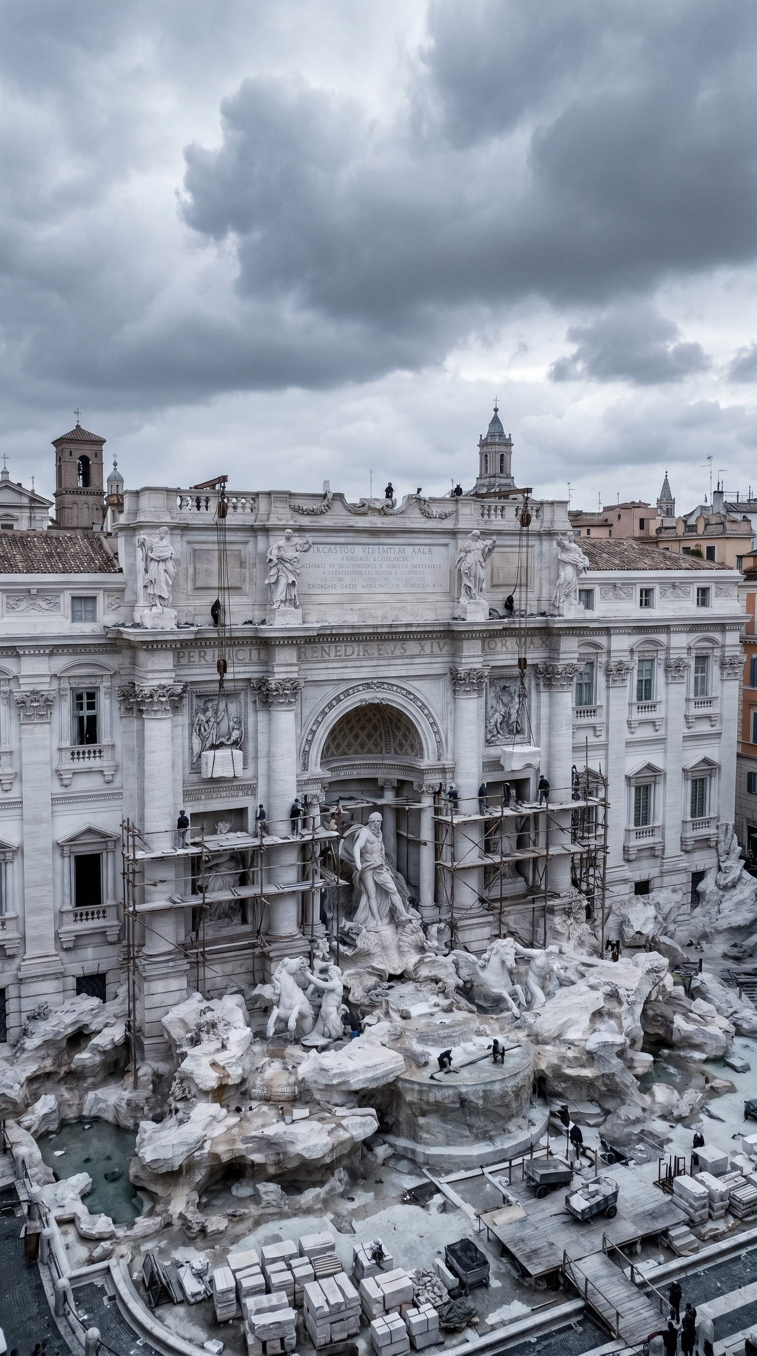 Fontana di Trevi Rome white marble with scaffolding