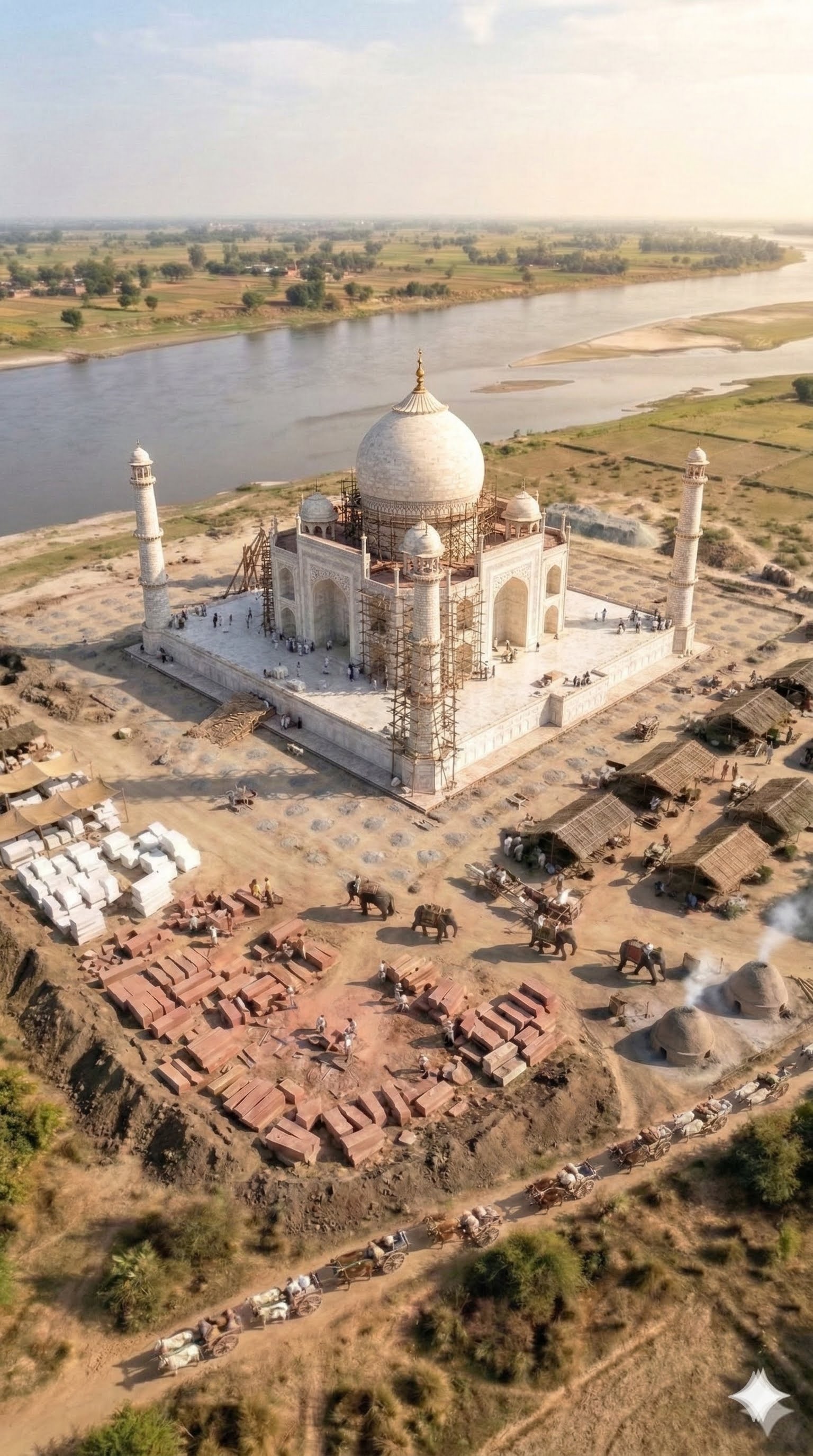 Taj Mahal aerial cinematic view